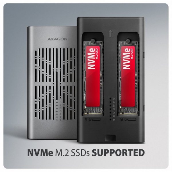 AXAGON EEM2-20GD Obudowa zewnętrzna aluminiowa USB-C 3.2 Gen2x2, Dual NVMe M.2 SSD 20gbps, Clone Master