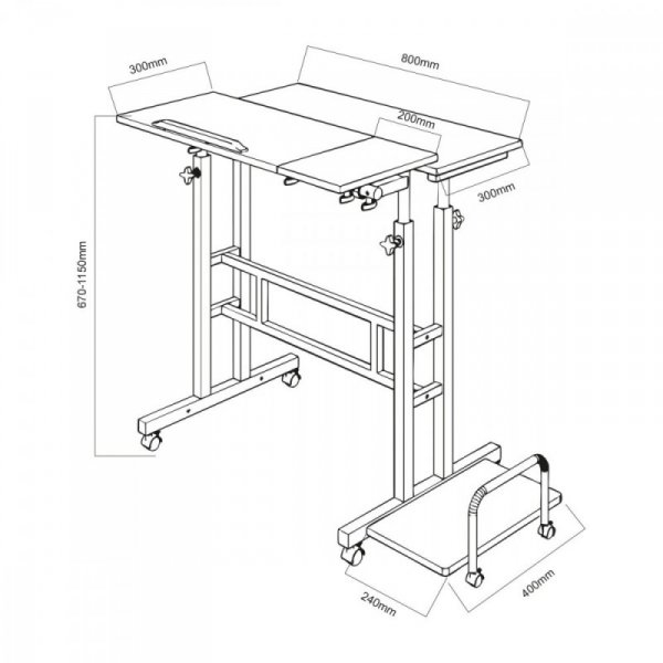 Maclean Mobilne biurko regulowane MC-124 W regulacja wysokości 67-115cm, max 50kg, blat 80x60 cm