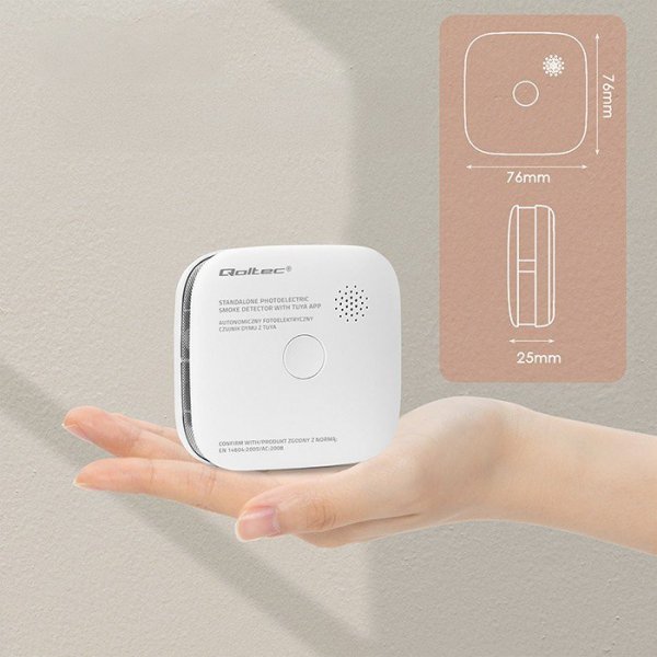 Qoltec Czujnik dymu z baterią | Tuya | Wi-Fi | alarm 85dB | LED