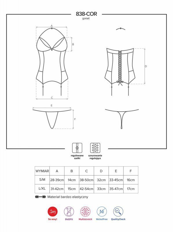 Bielizna-838-COR-3 gorset i stringi  S/M