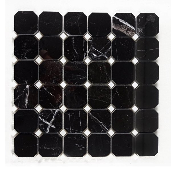 marmur Black Silk + kostka Bianco Neve