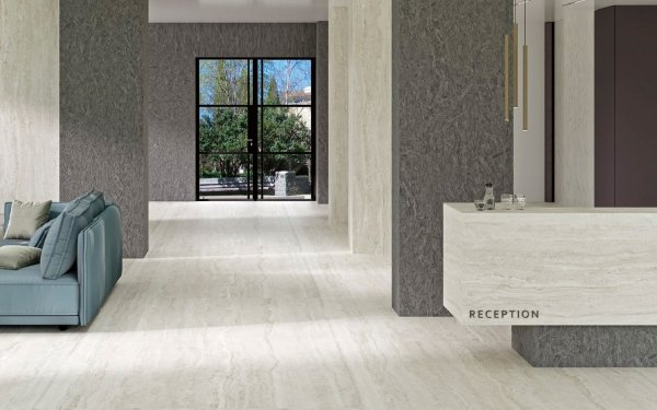 spieki kwarcowe travertino white  realizacja warszawa