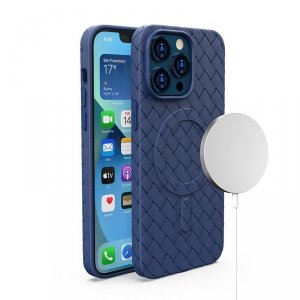 Etui pokrowiec plecionka do iPhone 15 z MagSafe Woven Case granatowy