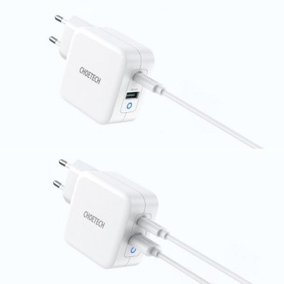 Szybka ładowarka sieciowa GaN USB Typ C PD USB-A QC3.0 65W 3.25A biały