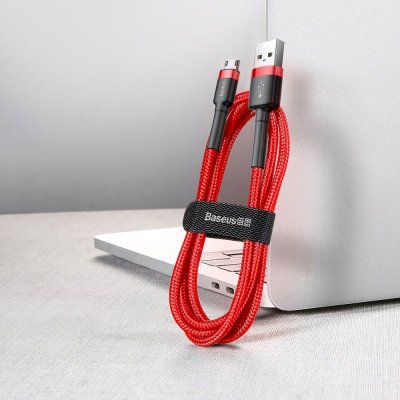 Wytrzymały elastyczny kabel przewód USB microUSB 1.5A 2M czerwony