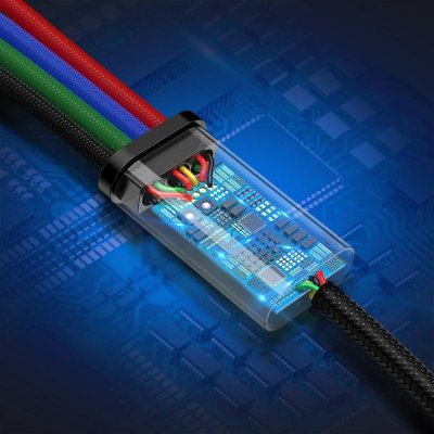 Kabel przewód USB 4w1 Iphone Lightning 2 x USB-C microUSB w nylonowym oplocie 3.5A 1.2m czarny