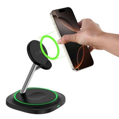 Ładowarka indukcyjna 3w1 do smartfona smartwatcha słuchawek Magnetic MagSafe - czarna
