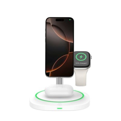 Ładowarka indukcyjna 3w1 do smartfona smartwatcha słuchawek Magnetic MagSafe - biała