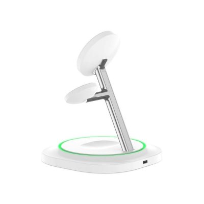 Ładowarka indukcyjna 3w1 do smartfona smartwatcha słuchawek Magnetic MagSafe - biała