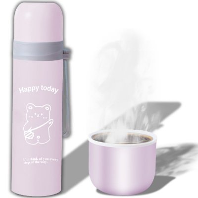 Termos turystyczny próżniowy do kawy herbaty z uchwytem STAL 500 ml - różowy