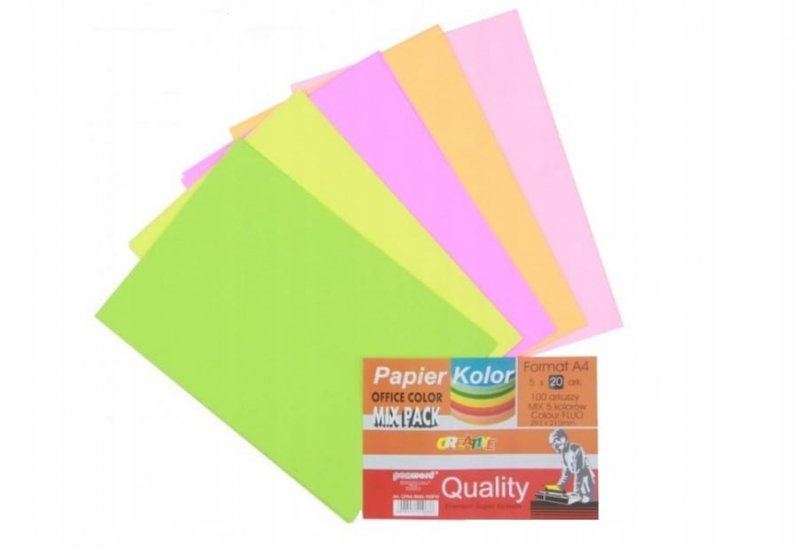 PAPIER FLUO - MIX KOLORÓW - A4 - 200 arkuszy