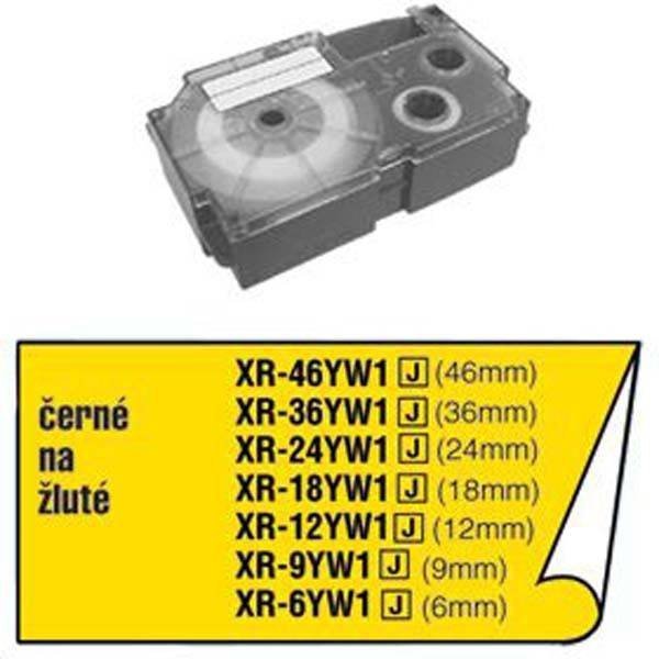 CASIO ORYGINALNY TAŚMA DO DRUKAREK ETYKIET, CASIO, XR-6YW1, CZARNY DRUK/ŻÓŁTY PODKŁAD, NIELAMINOWANY, 8M, 6MM