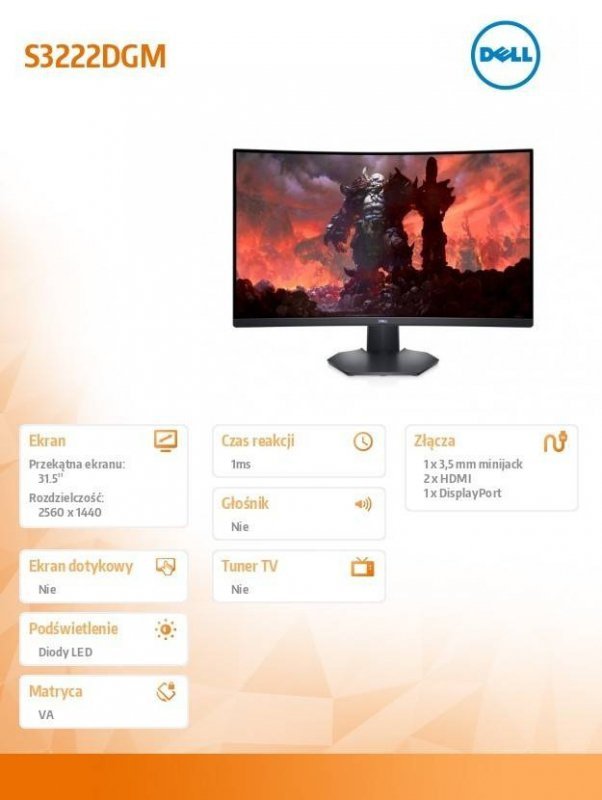 DELL MONITOR 31.5 CALA S3222DGM VA 2560X1440/2XHDMI/DP/3Y