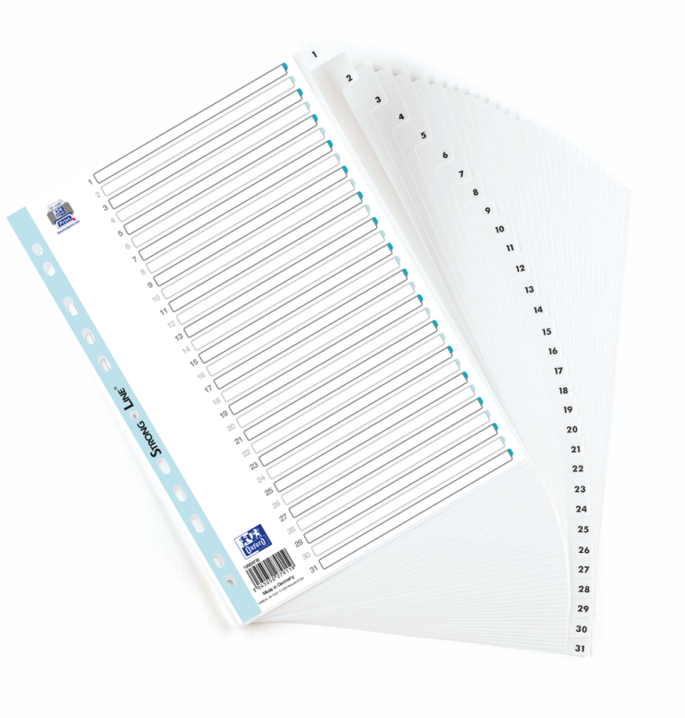 PRZEKŁADKI 1-31 A4 OXFORD 100204793 BIAŁE PP 120MIC