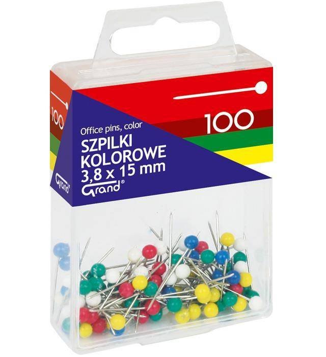 SZPILKI 3.8X15MM GRAND 110-1671 KOLOROWE W POJEMNIKU PLASTIKOWYM 100SZT