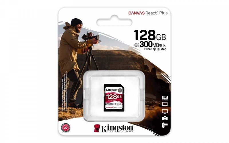 KINGSTON KARTA PAMIĘCI SD 128GB CANVAS REACT PLUS 300/260 UHS-II U3