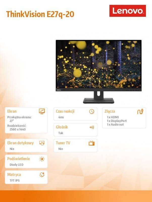 LENOVO MONITOR 27.0 THINKVISION E27Q-20 WLED LCD 62D0GAT1EU