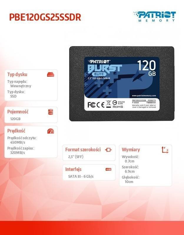 PATRIOT SSD 120GB BURST ELITE 450/320MB/S SATA III 2.5