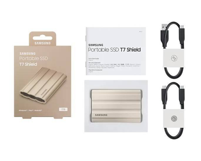 SAMSUNG DYSK SSD T7 SHIELD 1TB USB 3.2, BEŻOWY
