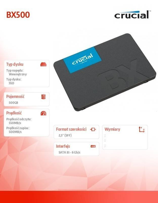 CRUCIAL DYSK SSD BX500 500GB SATA3 2.5 CALA