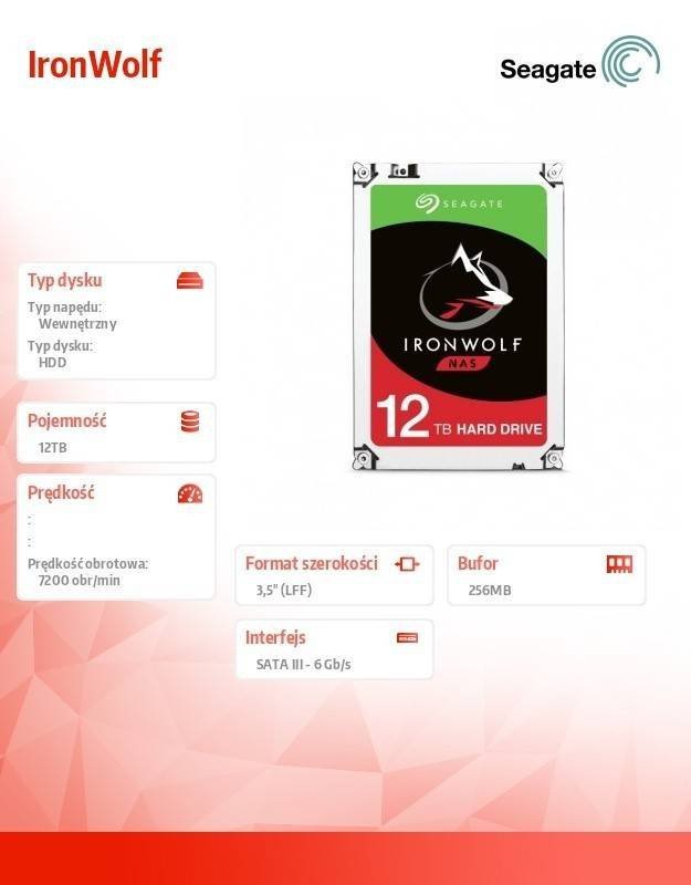SEAGATE DYSK IRON WOLF 12TB 3,5&#039;&#039; ST12000VN0008
