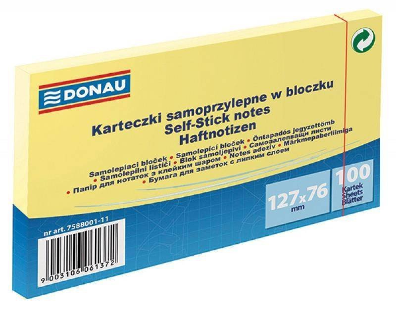 KARTECZKI SAMOPRZYLEPNE 127X76MM DONAU JASNO ŻÓŁTE 100KART