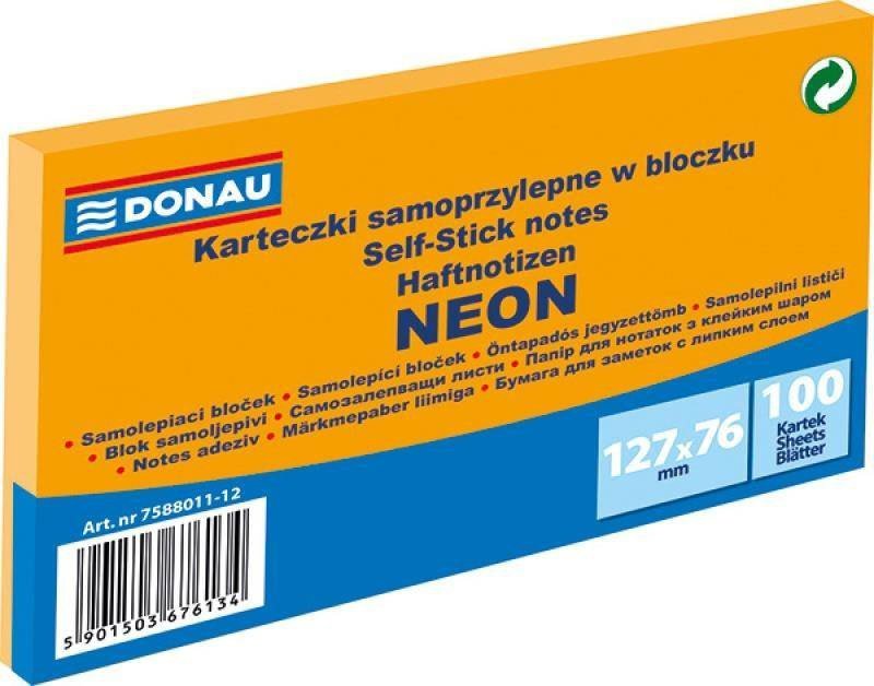 KARTECZKI SAMOPRZYLEPNE 127X76MM DONAU NEON POMARAŃCZOWE 100KART