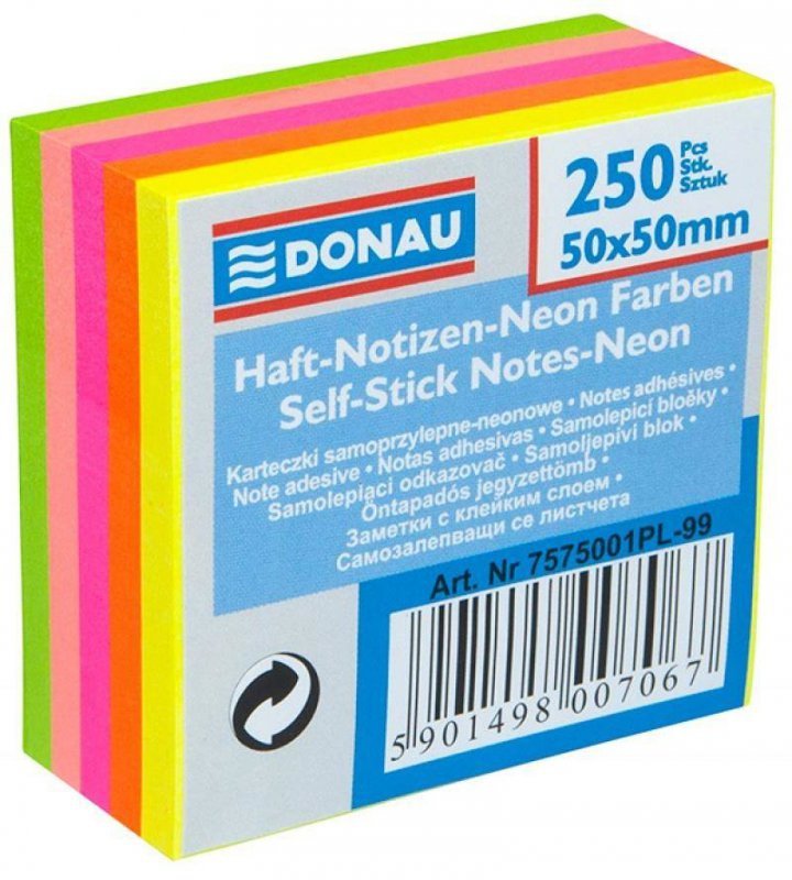 KARTECZKI SAMOPRZYLEPNE 50X50MM DONAU NEON 250KART