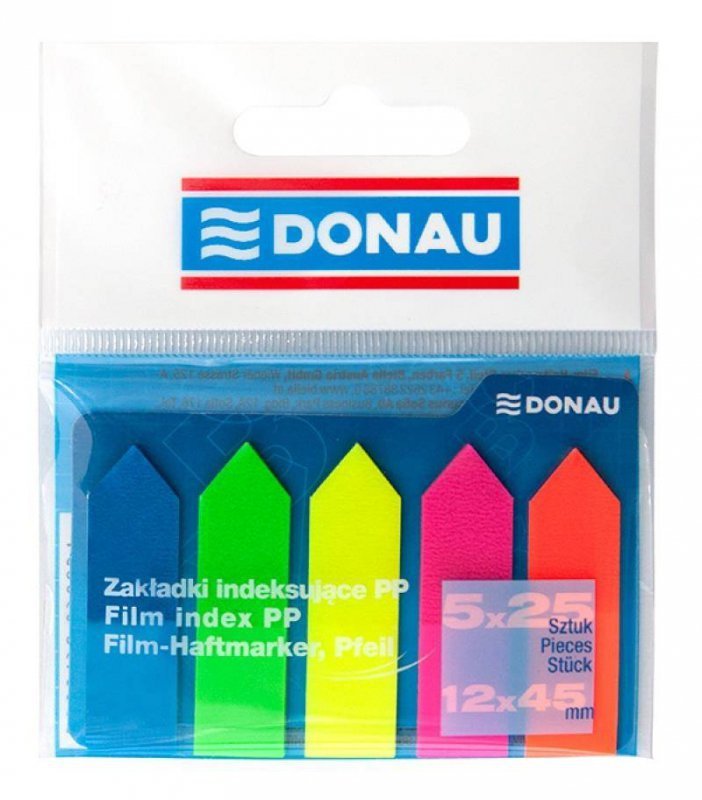 ZAKŁADKI INDEKSUJĄCE FOLIOWE 12X45MM DONAU STRZAŁAKI MIX KOLORÓW 5X25 SZT