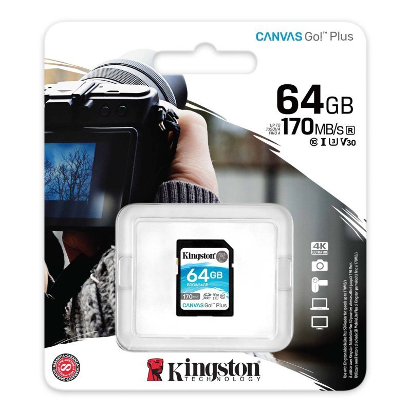 KINGSTON KARTA PAMIĘCI SD 64GB CANVAS GO PLUS 170/70MB/S CL10 U3 V30