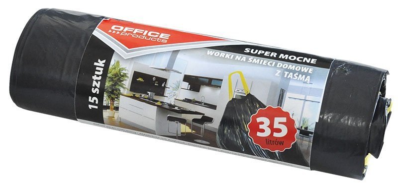WORKI NA ŚMIECI LDPE Z TAŚMĄ OFFICE PRODUCTS CZARNE 35L 15SZT.