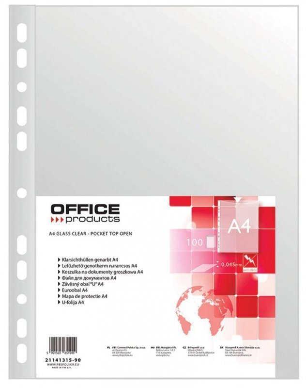KOSZULKI GROSZKOWE A4 OFFICE PRODUCTS PP 45MIC 100SZT