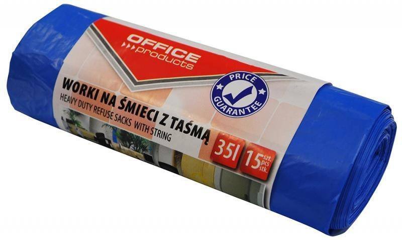 WORKI NA ŚMIECI LDHD Z TAŚMĄ OFFICE PRODUCTS PREMIUM NIEBIESKIE 35L 15SZT.