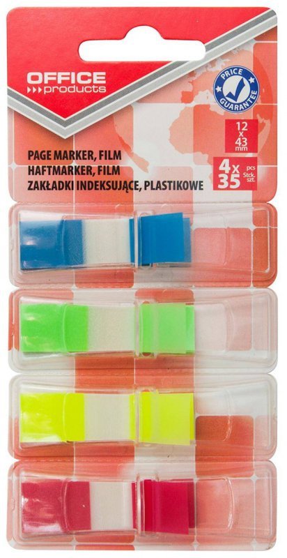 ZAKŁADKI INDEKSUJĄCE FOLIOWE 12X43MM OFFICE PRODUCTS MIX KOLORÓW 4X35 SZT