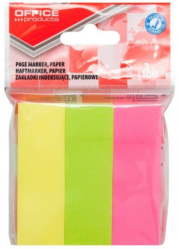ZAKŁADKI INDEKSUJĄCE PAPIEROWE 26X76MM OFFICE PRODUCTS MIX KOLORÓW 3X100 SZT