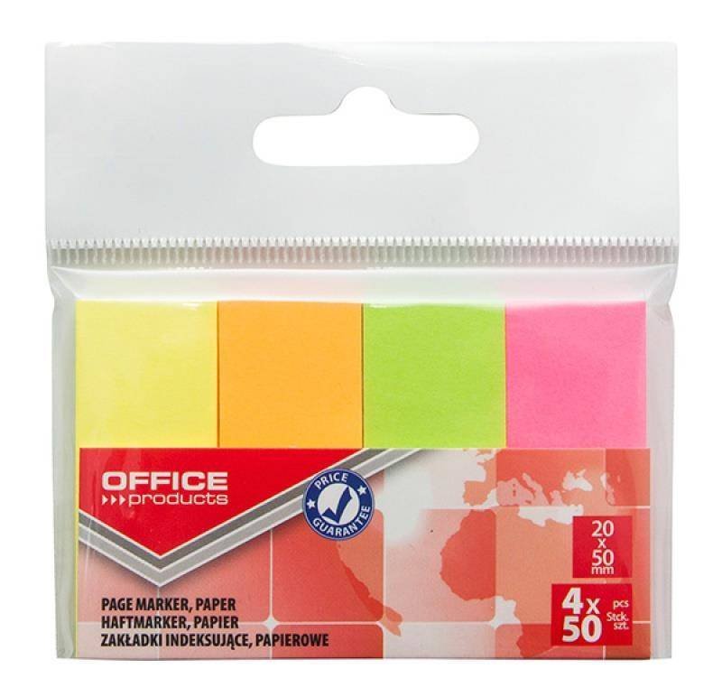 ZAKŁADKI INDEKSUJĄCE PAPIEROWE 20X50MM OFFICE PRODUCTS MIX KOLORÓW NEON 4X50 SZT