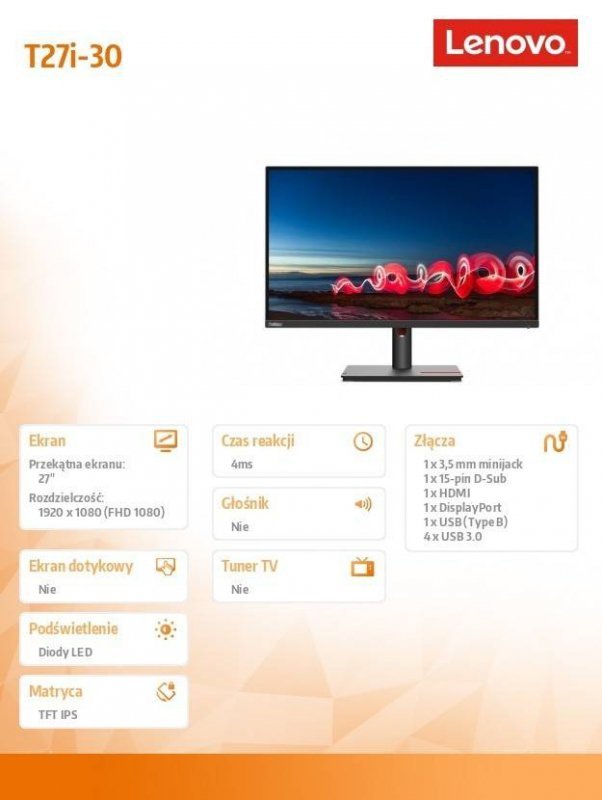 LENOVO MONITOR 27 CALI THINKVISION T27I-30 63A4MAT1EU
