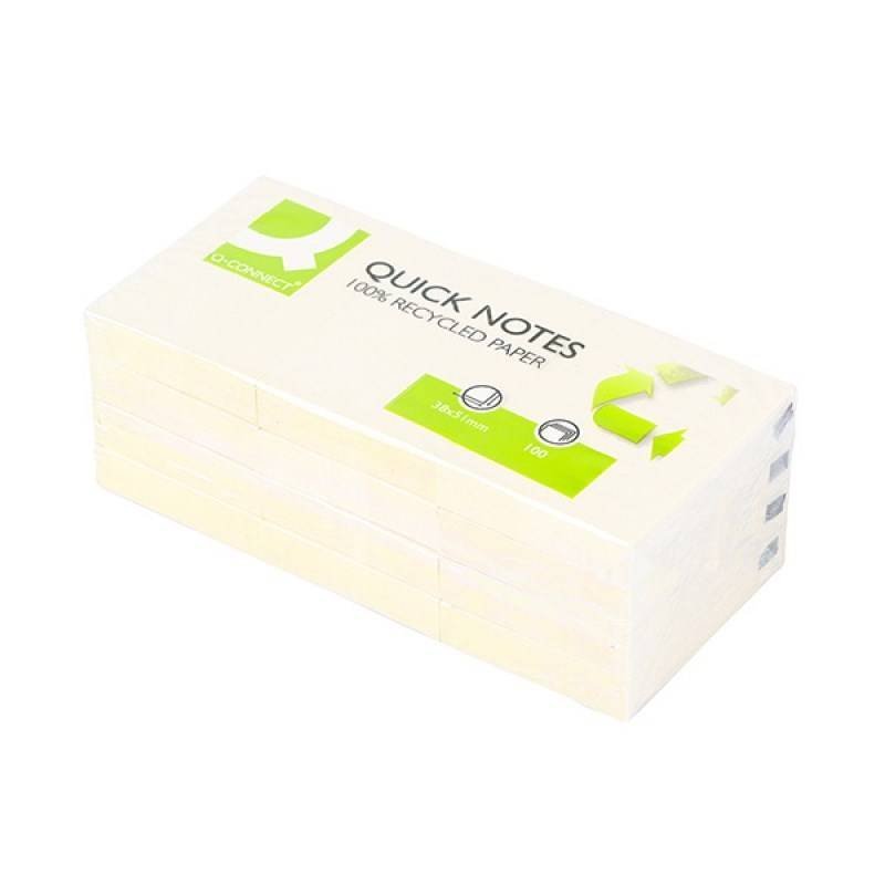 KARTECZKI SAMOPRZYLEPNE 38X51MM Q-CONNECT 100% RECYCLED ŻÓŁTE 3X100KART