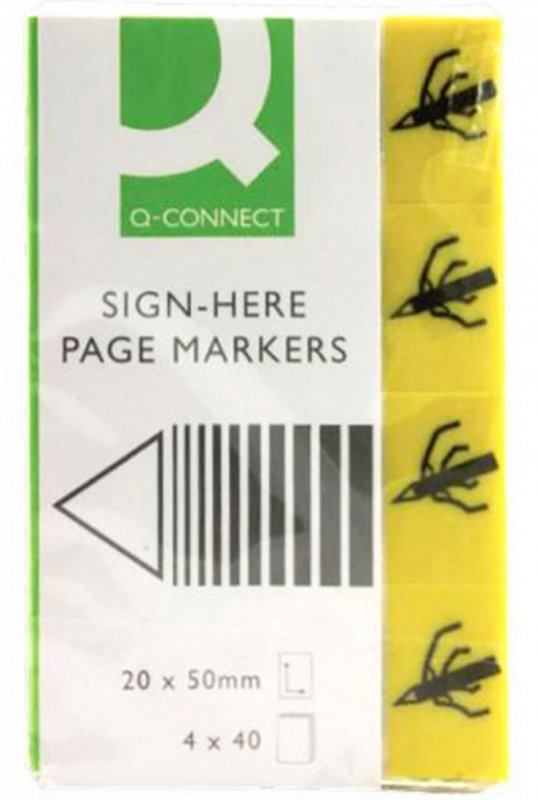 ZAKŁADKI INDEKSUJĄCE PAPIEROWE 20X45MM Q-CONNECT SIGN-HERE ŻÓŁTE 4X40 SZT