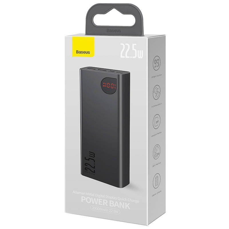 Powerbank Baseus Adaman Metal, 20000mAh, 2xUSB, USB-C, Lightning, microUSB  22.5W (czarny)