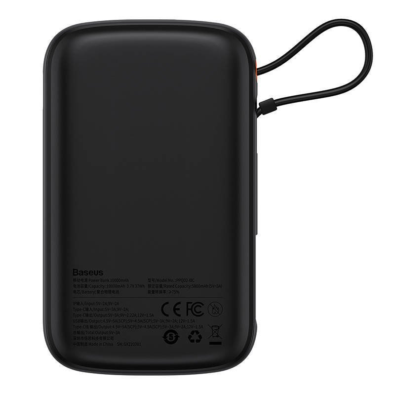 Powerbank Baseus Qpow Pro z kablem USB-C, USB-C, USB, 10000mAh, 22.5W (czarny)