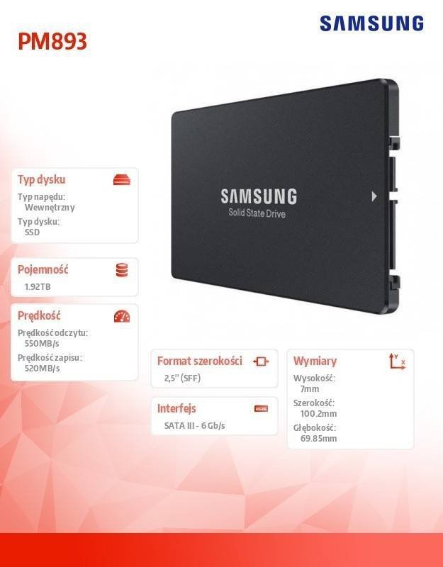SAMSUNG DYSK SSD PM893 DCT 1920GB MZ7L31T9HBLT-00W07 SATA
