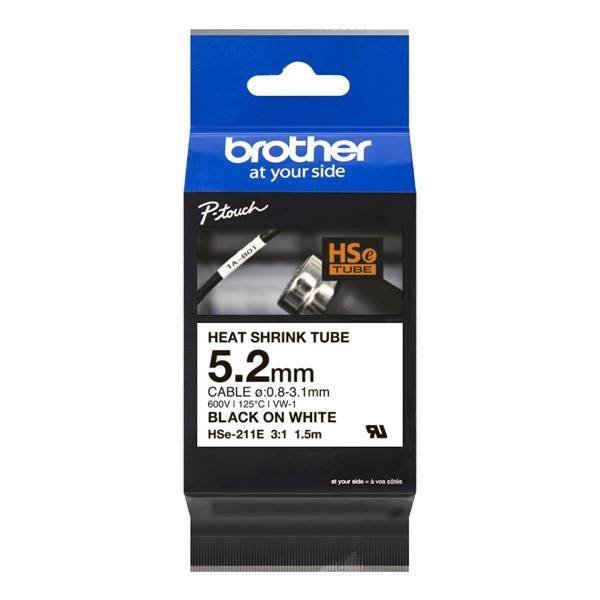 BROTHER ORYGINALNY TAŚMA DO DRUKAREK ETYKIET, BROTHER, HSE-211E, CZARNY DRUK/BIAŁY PODKŁAD, 1.5M, 5.2MM