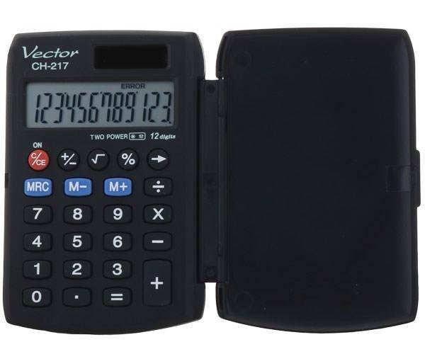 KALKULATOR KIESZONKOWY 95X63X12MM VECTOR KAV CH-217 BLK CZARNY SOLARNE+BATERIA LR54