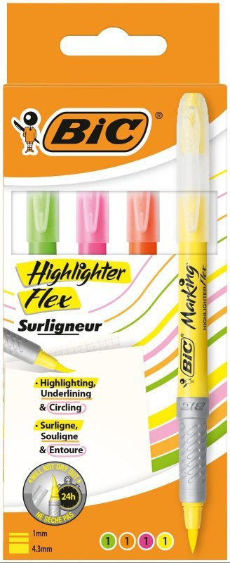 ZAKREŚLACZ BIC HIGHLIGHTER FLEX 950470 MIX*4 PĘDZELEK 1-4MM 4SZT
