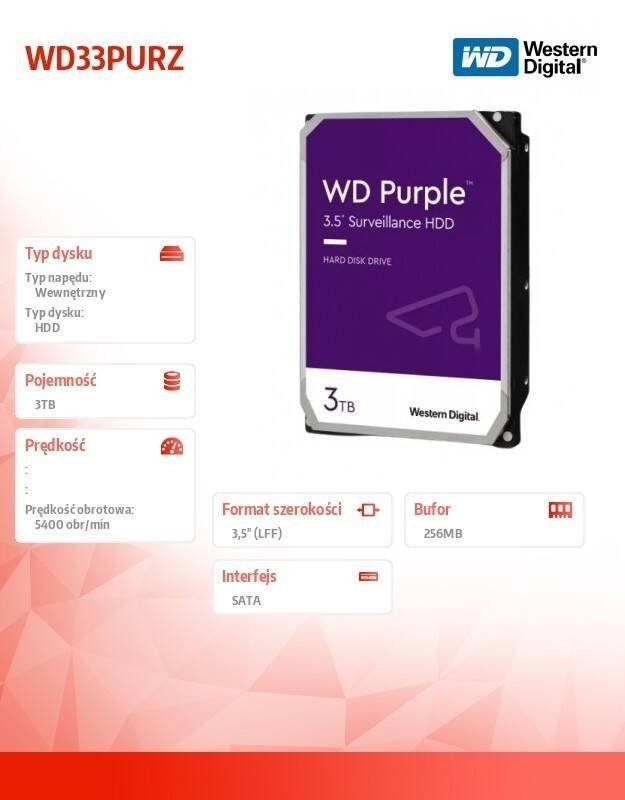WESTERN DIGITAL DYSK PURPLE 3TB 3.5 CALA WD33PURZ