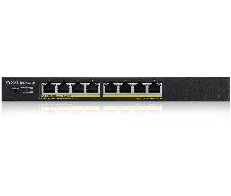ZYXEL PRZEŁĄCZNIK ZARZĄDZALNY GS1915-8EP POE SMART 60W 802.3AT DESKTOP HYBRID MODE SWITCH