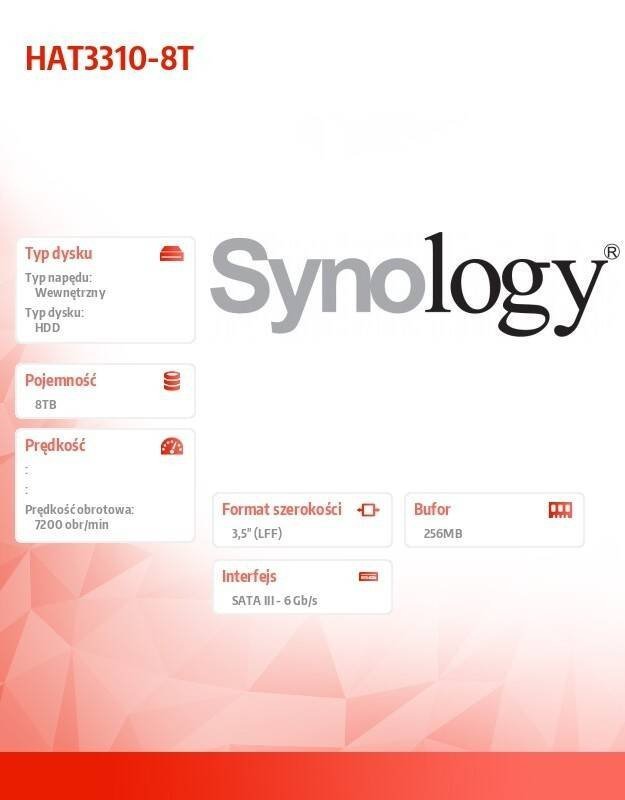 SYNOLOGY DYSK HDD 8TB HAT3310-8T SATA 512E 3,5 CALA 7,2K 6GB/S