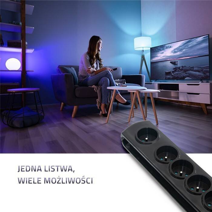 QOLTEC LISTWA ANTYPRZEPIĘCIOWA Z WYŁĄCZNIKIEM NOŻNYM | 7 GNIAZD | 1.5M | CZARNA