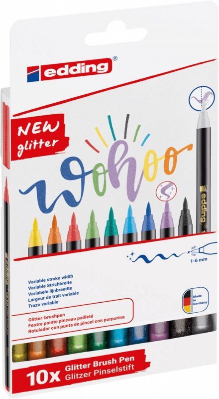 PISAKI Z KOŃCÓWKĄ PĘDZELKOWĄ EDDING 1340 MIX KOLORÓW BROKATOWYCH 1-6 MM 10SZT